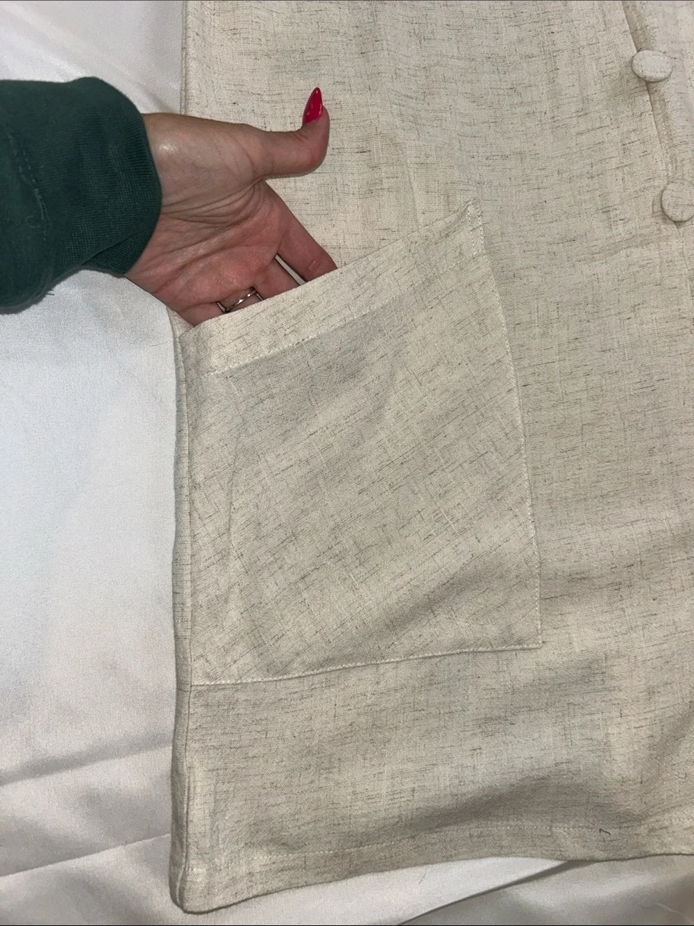 Cream Button-Front Linen Romper - Picture 2 of 4
